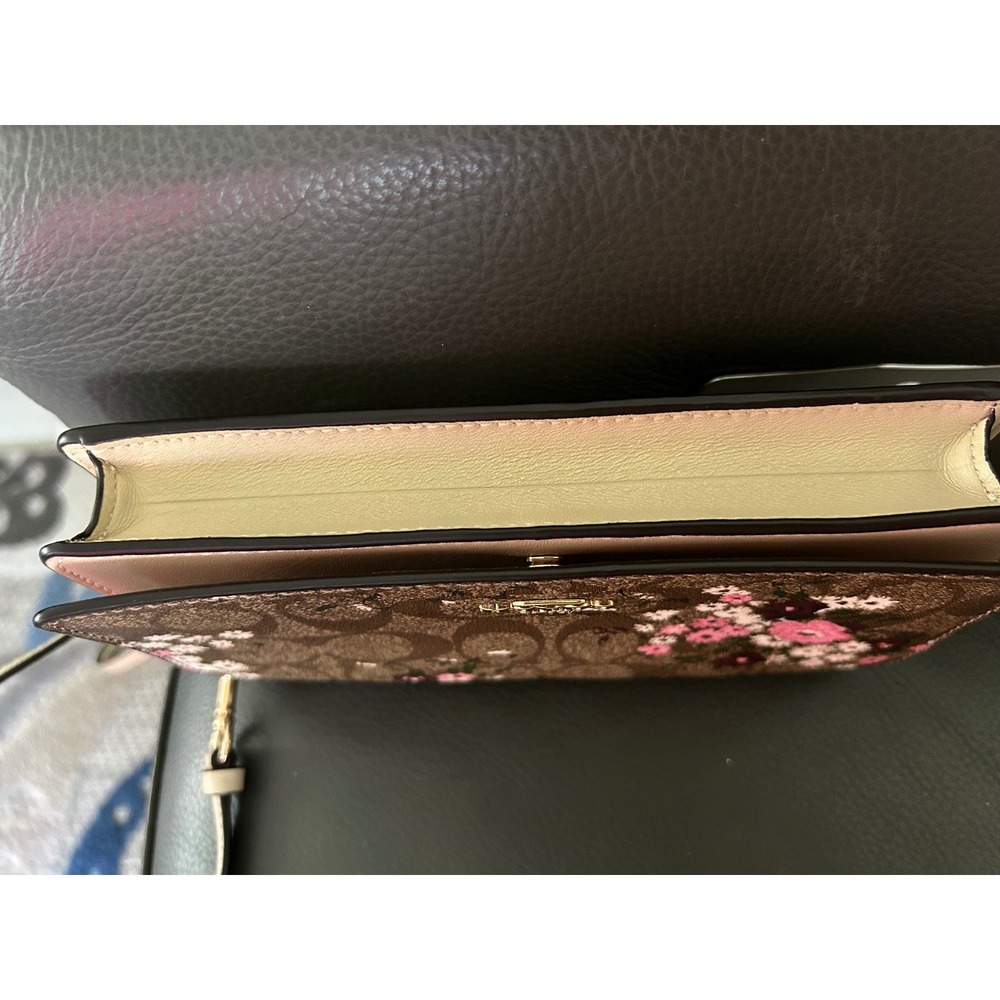 Coach Signature Floral Print Crossbody Bag Brown Pink Monogram Wallet Clutch - Picture 6 of 10
